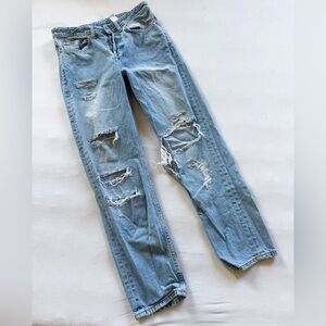 & Denim Distressed Light Blue Jeans size 25